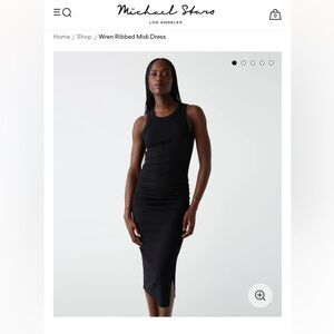 Michael Stars Wren Black ribbed ruched tank dress Size M